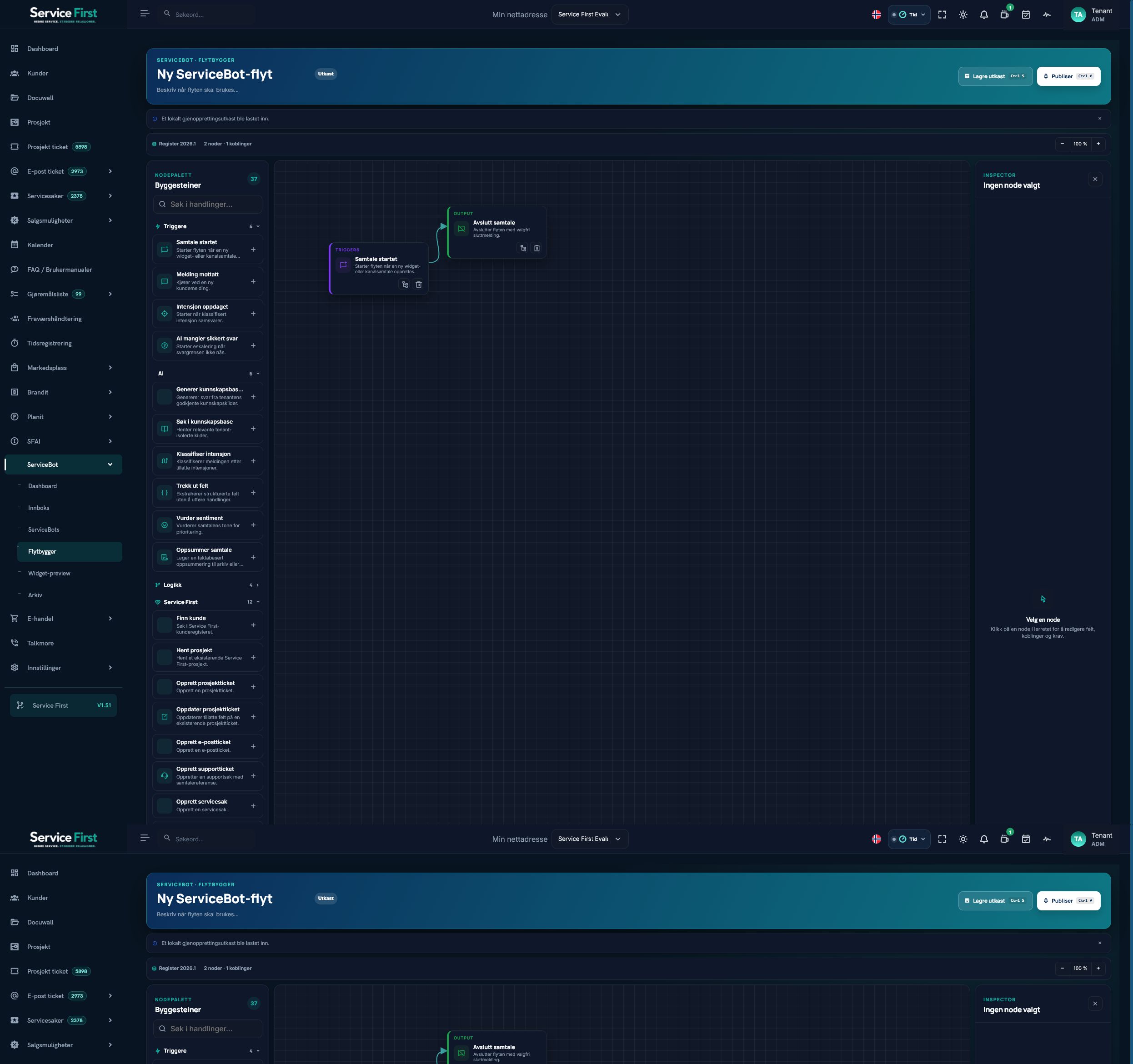 ServiceBot sin visuelle flytbygger
